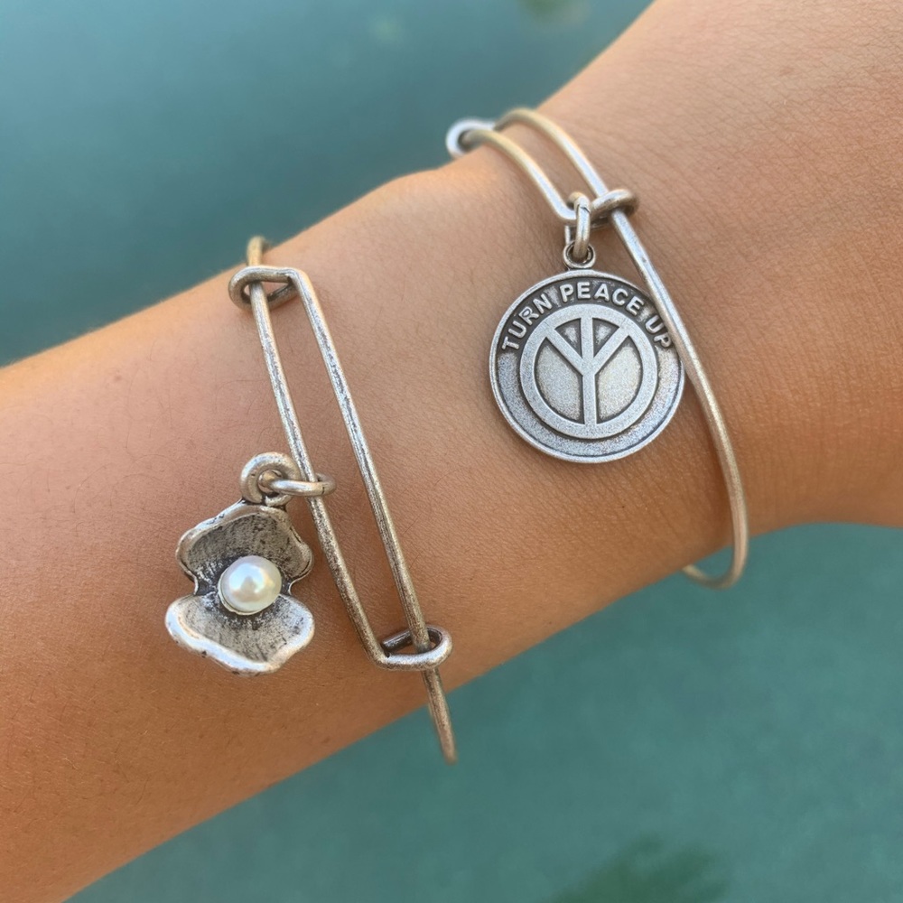 Two Alex and Ani silver bracelets